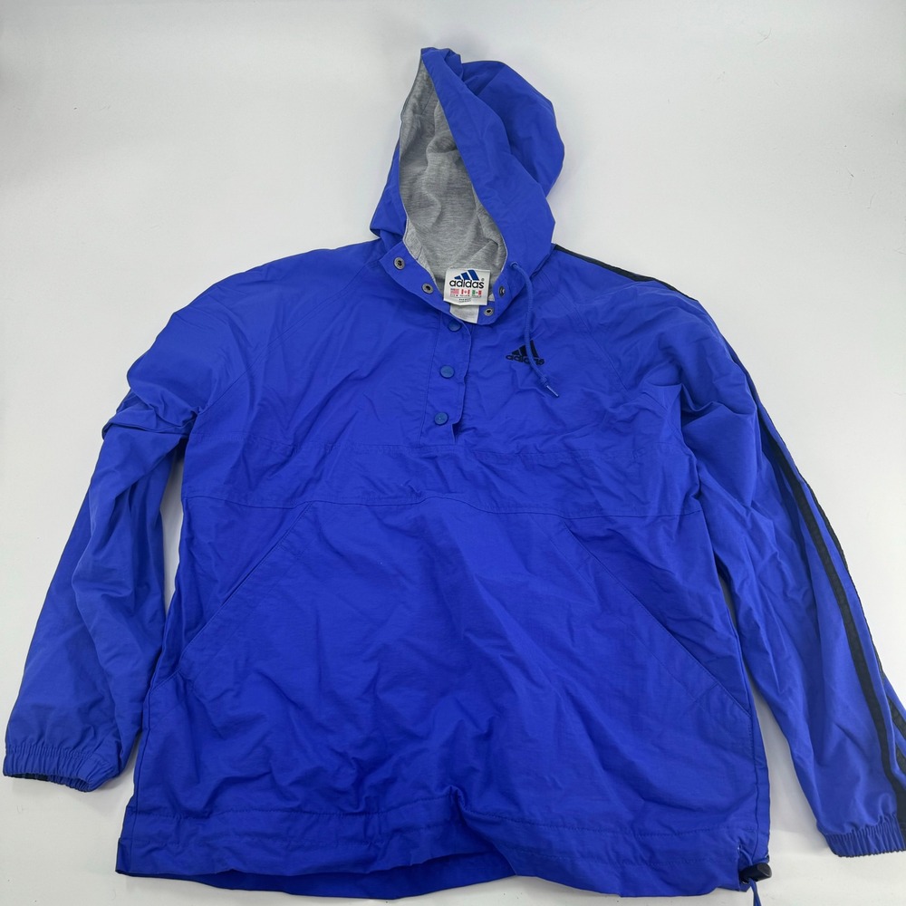 Adidas Pullover Jacket‎ Hoodie Mens M Blue Three Stripe Casual Active VTG